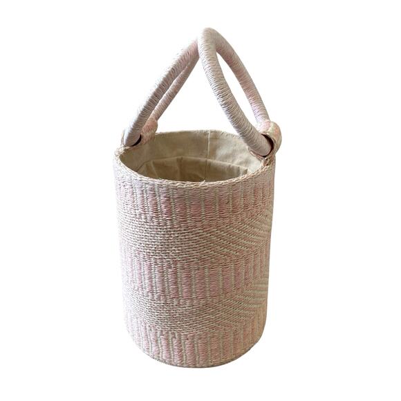 SIGRID OLSEN Woven Pink & Cream Bucket Handbag Purse Tote Beach Fashion NEW - Picture 3 of 16